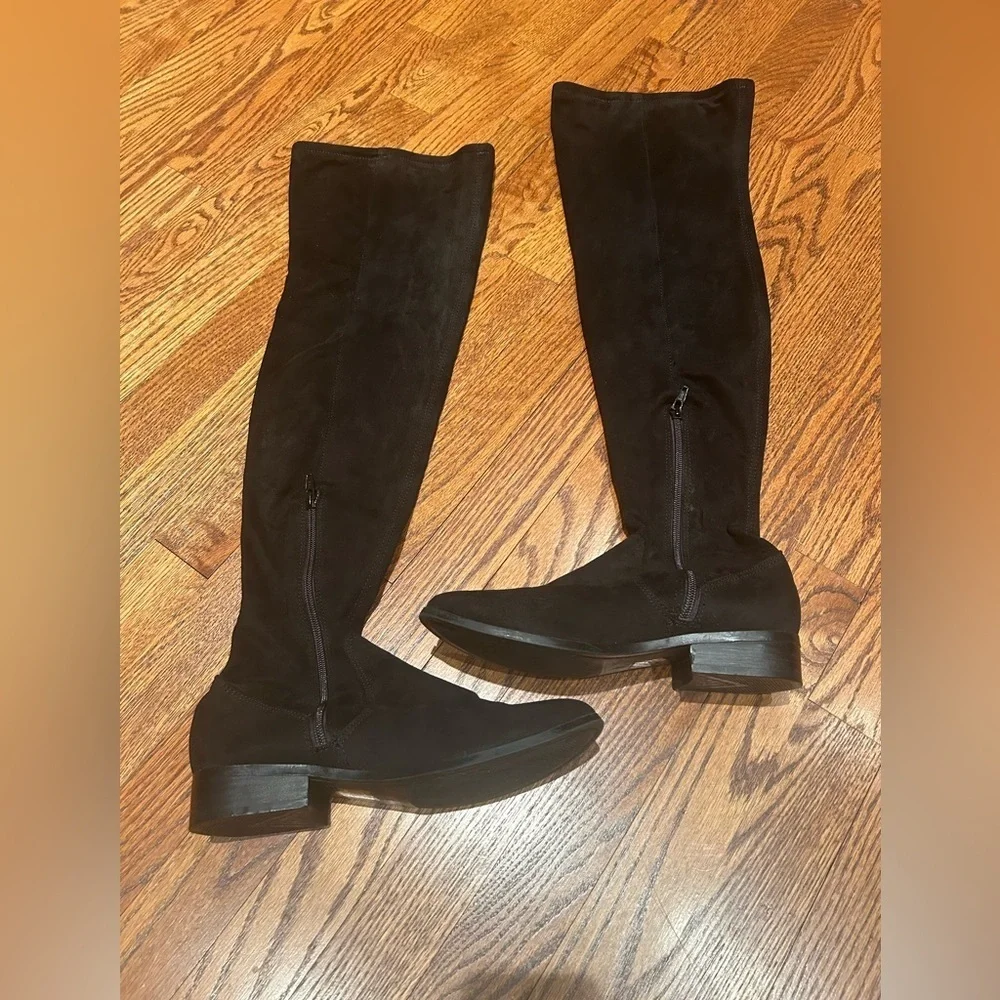 Aldo Black Over The Knee Riding Boots Stretch Suede Low Heel Size 7